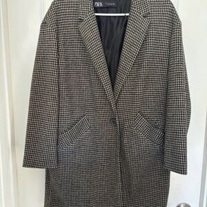 Zara Houndstooth Single-Button Coat - Black & Brown